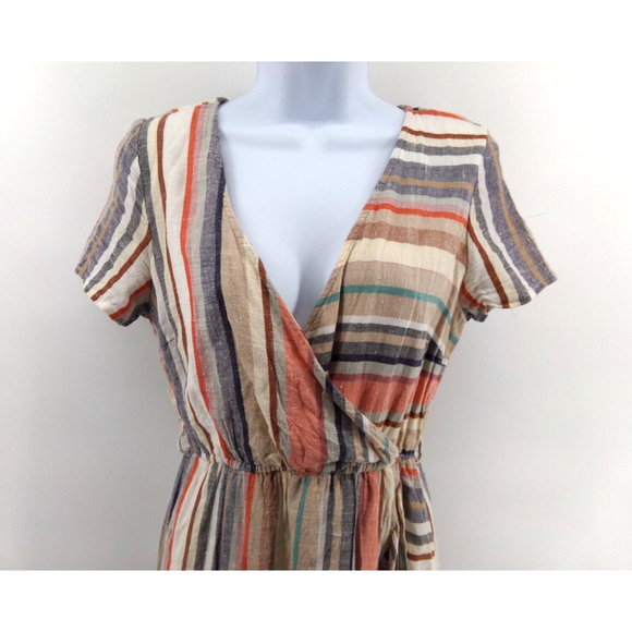 Blue Rain Womens stripe Wrap Sundress Sz SM V-Neck Cap Sleeve Summer Dress Boho - Picture 2 of 11